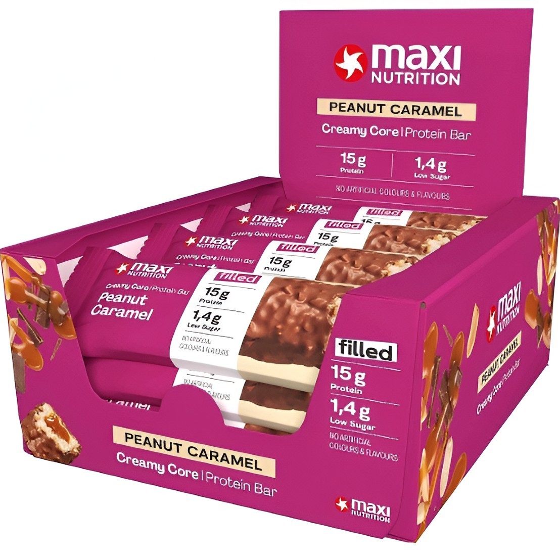 Compra Barrita proteica caramelo-cacahuete 45gr 12u maxi nutrition al