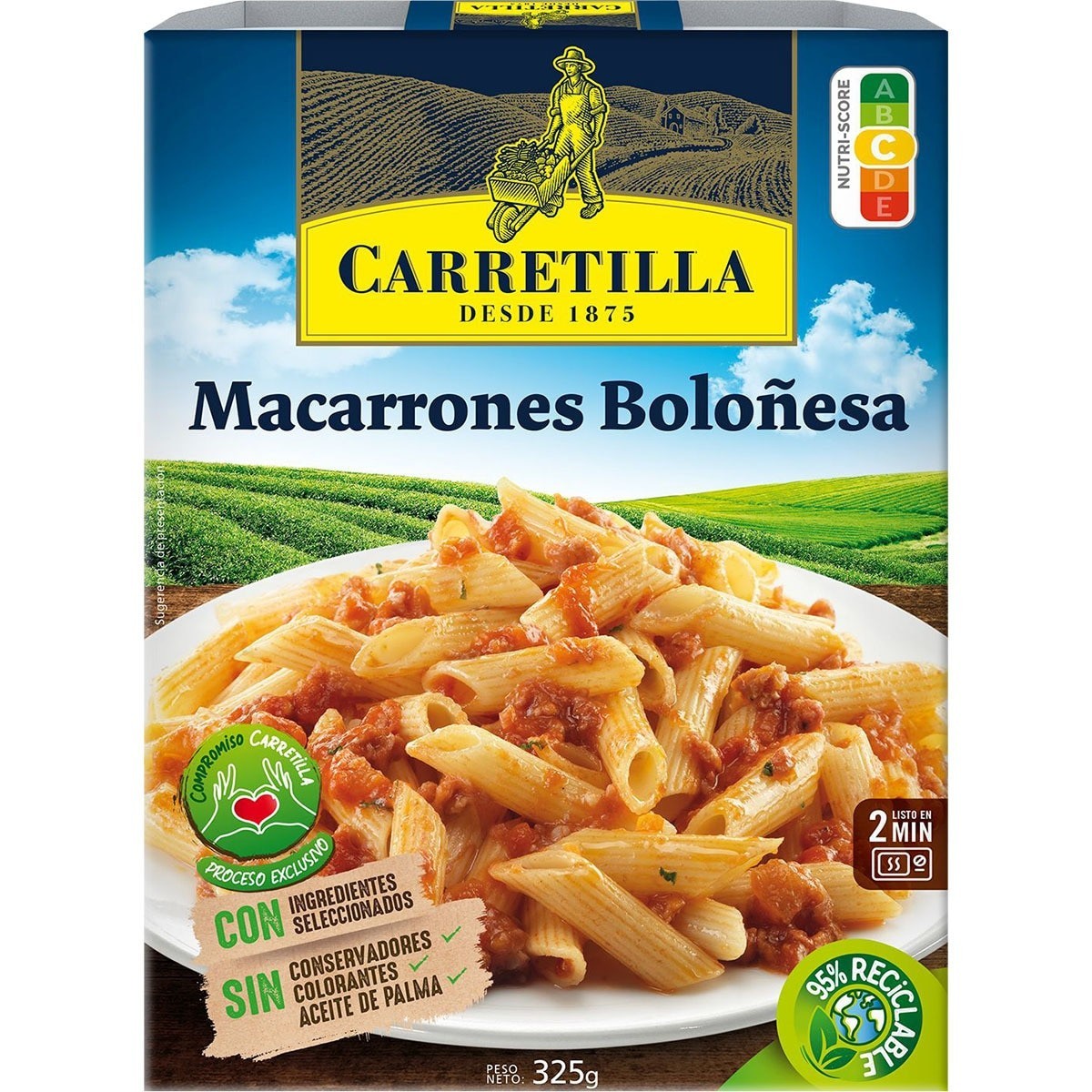 Obtén Carretilla macarrones bolognesa 325gr al mejor precio en