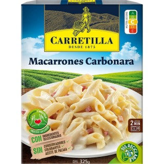 Obtén Carretilla macarrones carbonara 325gr al precio más bajo en