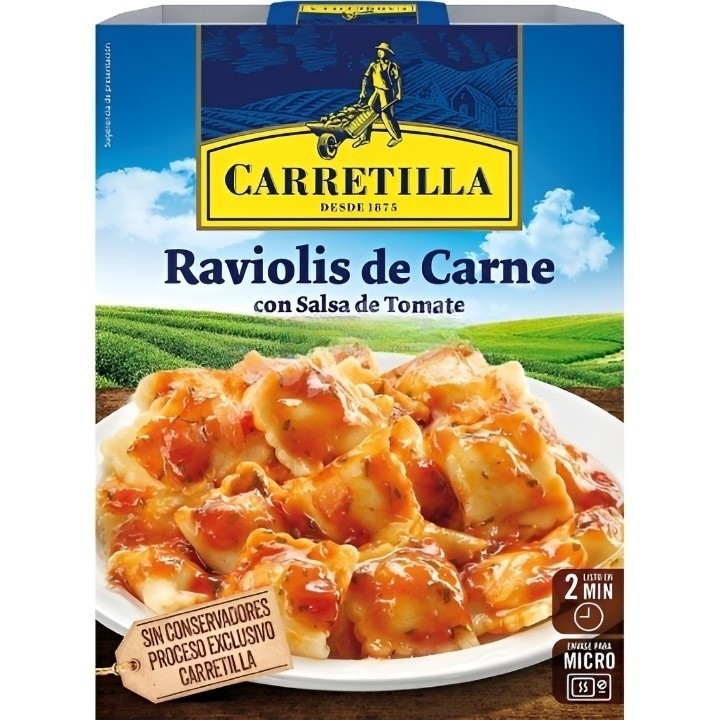 Consigue Carretilla raviolis carne+salsa tomate 350gr al precio más