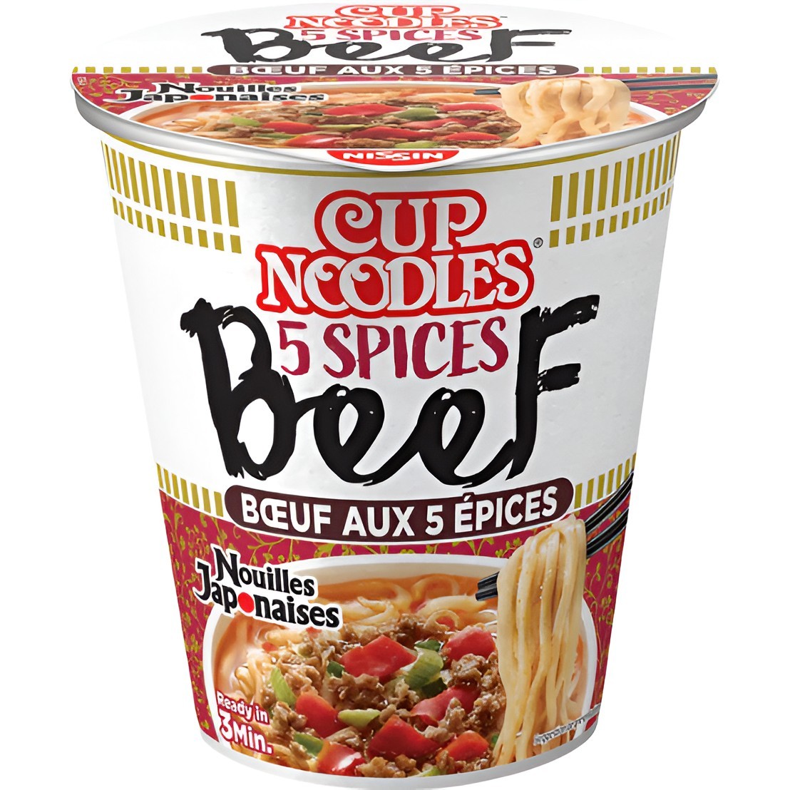 Obtén Noodles cup nissin spices beef 64g en oferta en OKSUPER.ES