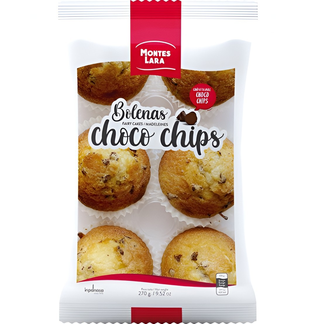 Magdalenas con Choco Chips Montes Lara 270g - Esponjosas | Oksuper